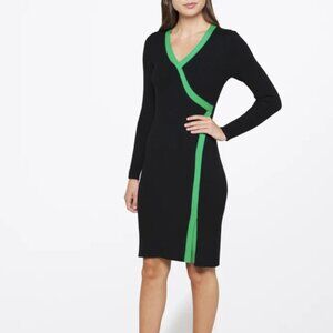NWT 41 Hawthorn L Black & Green Blaire Surplice Sweater Dress